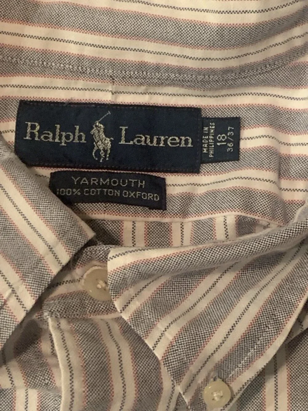 Ralph Lauren Yarmouth Shirt Men 18-36 /37 Cotton Oxford Button Down Long Sleeve